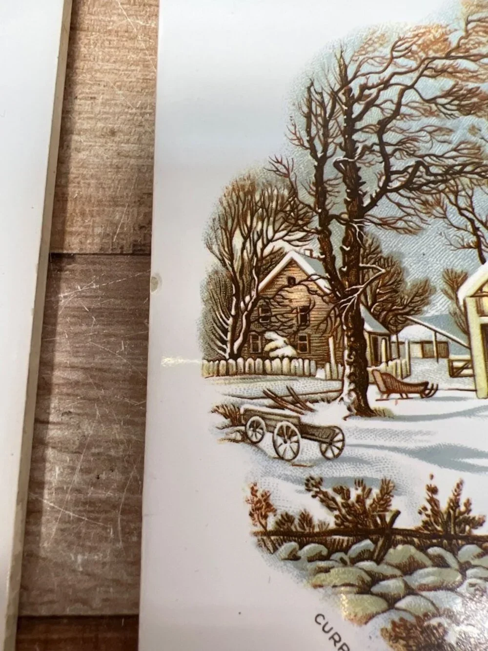 VTG Currier & Ives Winter Scene Ceramic Tile Set Of 4 Decorative Art Tiles 6